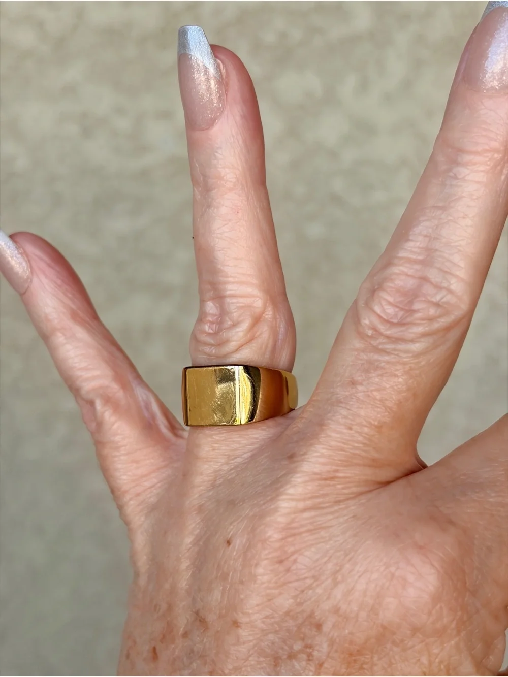 Gold-Tone Square Signet Ring - Bold Minimalist Style